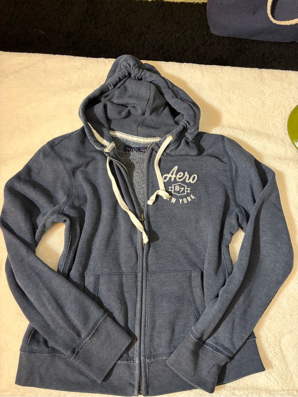 Aeropostale Navy Blue Full-Zip Hoodie with Drawstrings